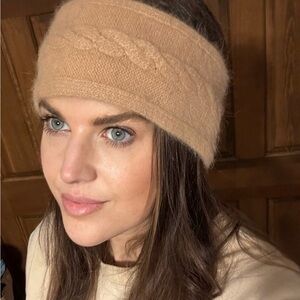 Neutral Tan wool Angora rabbit fur soft Headband ear warmer